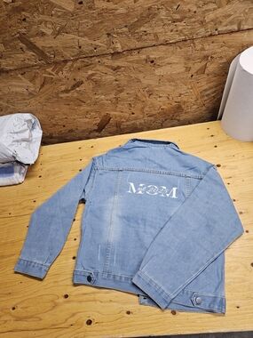 Light Blue Denim Jean Jacket with White Back Logo